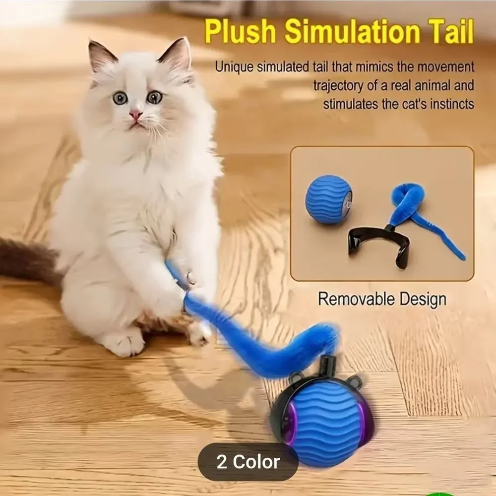 Interactive Cat Toy Ball w/ Tail USB Rechargeable Smart Auto Moving Pet Toy Keep